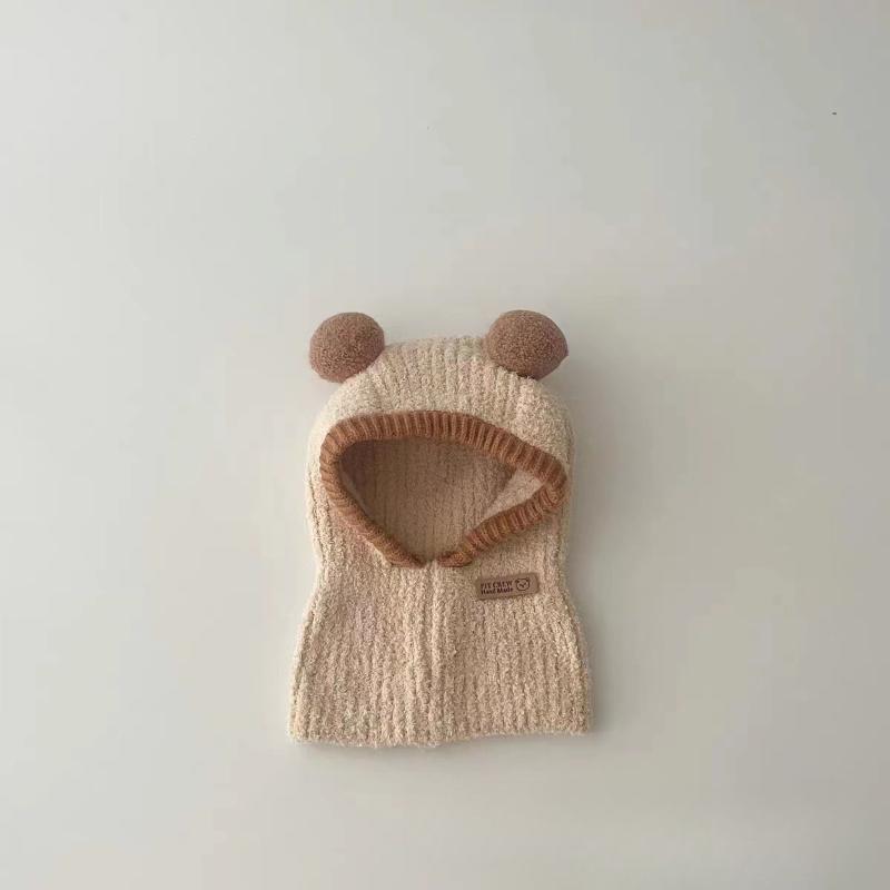 Baby Cute Windproof Ear Protection Balaclava Hat Winter Warm One Piece Scarf Cap Thickened Knitted Hooded Caps Kids Beanies