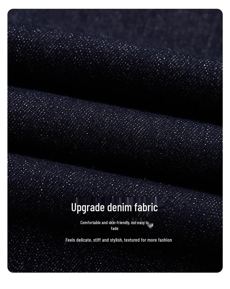 2024 High-Waisted Fleece-Lined Cropped Straight-Leg Retro Dark Blue Women's Jeans for Autumn/Winter