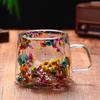 High Appearance Double Layer Petal Quicksand Glass Cup with Real Dried Flowers