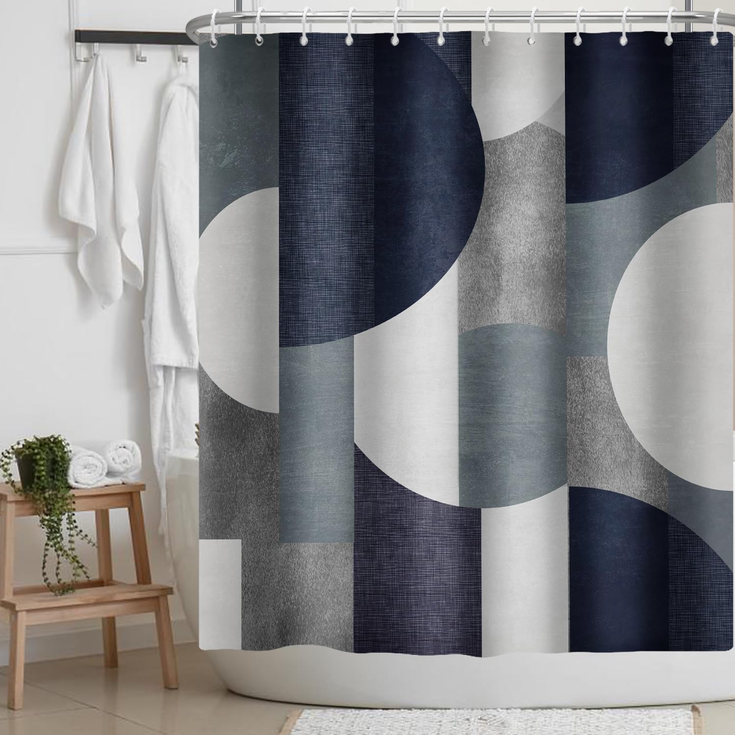 

Green Shower Curtain Abstract Modern Geometry Circles Contemporary Style Bath Curtain Bathroom Accessories W60H190(CM)-1 Pcs