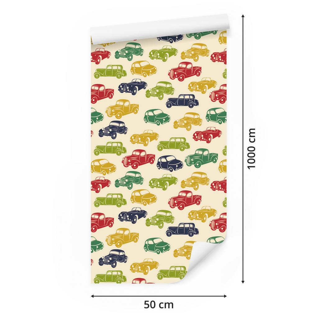 Wallpaper Colorful cars in retro style for living room and bedroom 50x1000