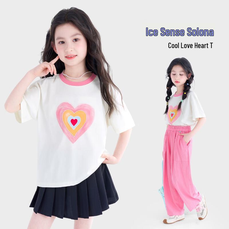 Girls Colorblock Heart Print Short Sleeve T-Shirt 150