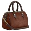 Coach Rowan 17 Logo Dorato Texture Scamosciata Pelle di Mucca Borsa da Viaggio Boston Duffel Piccola da Donna Vintage Marrone