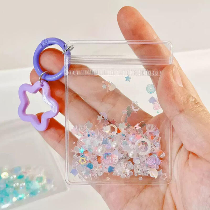 Chaveiro com Zíper Mini Bolsa de PVC DIY Argola D Furador Chaveiro