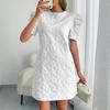 Women's Textured Jacquard Dress Crewneck Short Puff Sleeve A-line Dress Summer Floral Mini Dresses