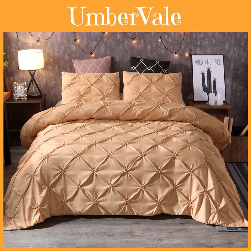 Exquisite 3 Piece Pinch Pleat Pintuck Duvet Cover Pillow Sham Set In Rich Colors