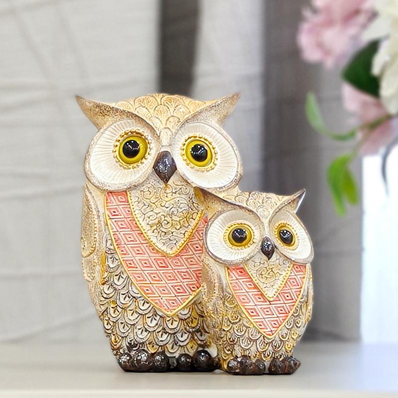 Owl Family Statue Luxury Resin Animal Sculpture for Home Decor, Suitable for Bedroom, Living Room, Study, or Desk