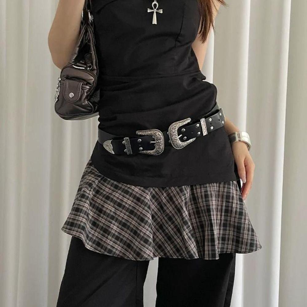 Black Women's Rivet Belt Y2k Dress Jeans Belt Fashionable Leather Waist Belt  Waist-Cinching