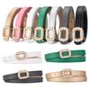 Pearl-Inlaid Ladies' Thin Waistband Fashionable Leather Belt with Decorative Plate Buckle