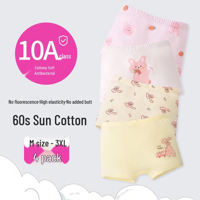 Girls' Cartoon Pattern Cotton Boxer Briefs - Thin, Antibacterial, Four Seasons Toddler & Young Child Style