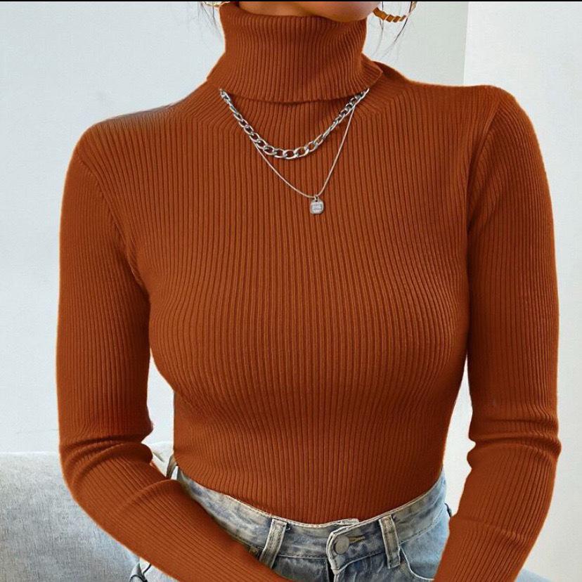 2025 Women's High Neck Solid Color Knit Pullover Sweater