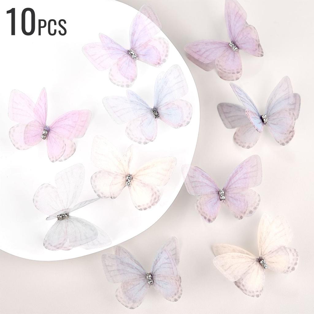 10pcs/Lot 5cm Double Layer Lace 3D Butterfly Applique Simulation Mesh For Handmade Clothes Nail Hair Clip Wedding Decoration