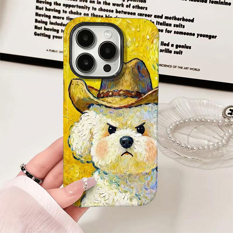 

Oil Painting Cowboy Dog for Apple 17promax Cartoon Cute for IPhone16pro Lens All-Inclusive 15 New Style (as the picture-43496-)-For Apple 7