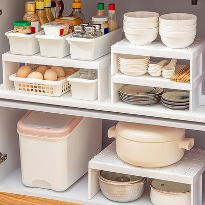 Kitchen Cabinet Organizer Multifunctional Stackable Refrigerator Plastic Storage Rack Dishes Cup Holder Space-Saving Shelf