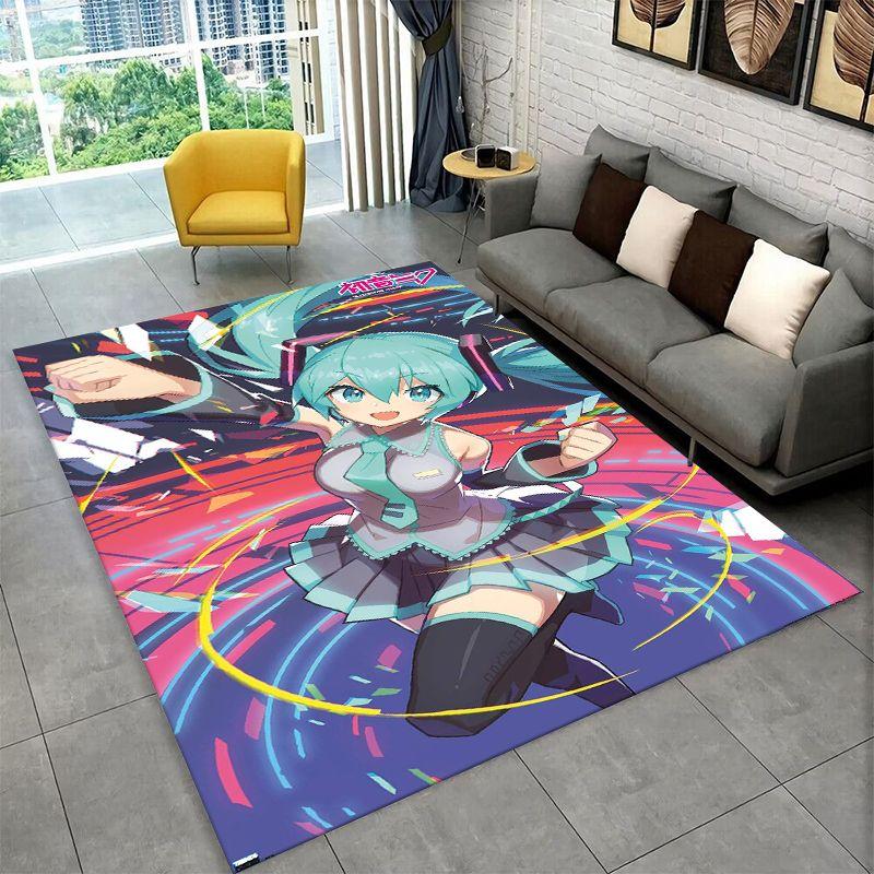 Music Girl M-MIKU Cartoon Carpet Rug for Playroom Bedroom Living Room Sofa Home Decor,kid Game Area Rug Non-slip Floor Mat