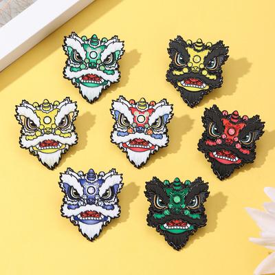 Lion Dancing Brooch Spring Festival Gift Exquisite Five Tiger Admiral Lion Head Badge Celebratory Gong Xi Fa Cai Small Gift