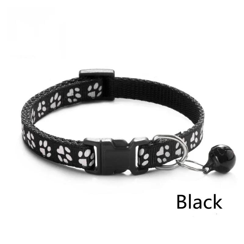 5pcs Adjustable Pet Collar With Bell Cartoon Footprint Colorful Puppy Cat Accessories Kitten Collar Safety Bell Ring Necklace