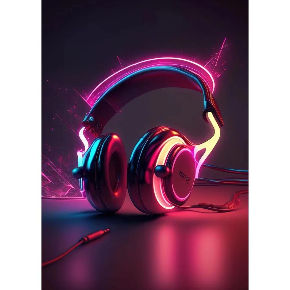 Pop 80S Live Music Neon Punk Poster Aesthetics Dj Guitar Karaoke Headphones Canvas Painting Wall Art Picture for Home Room