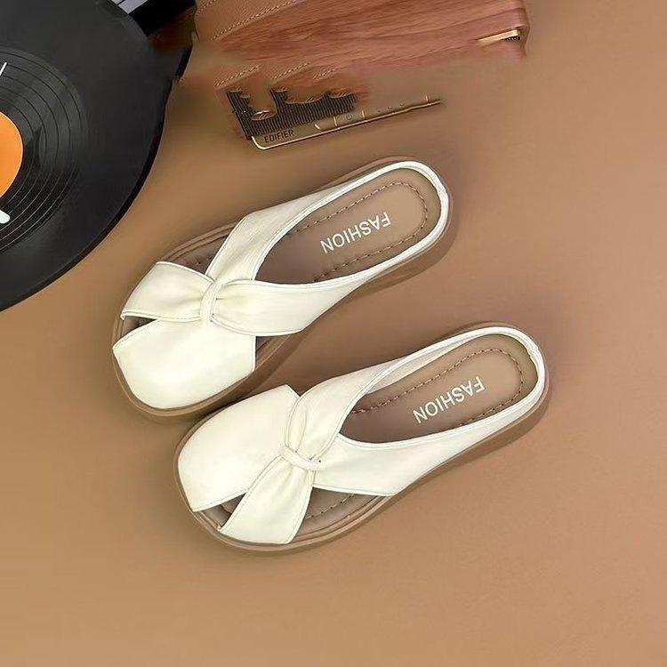 Thick-bottomed bag head half slippers for women's outer wear 2025 summer new versatile skirt French soft-bottomed beach cool slippers