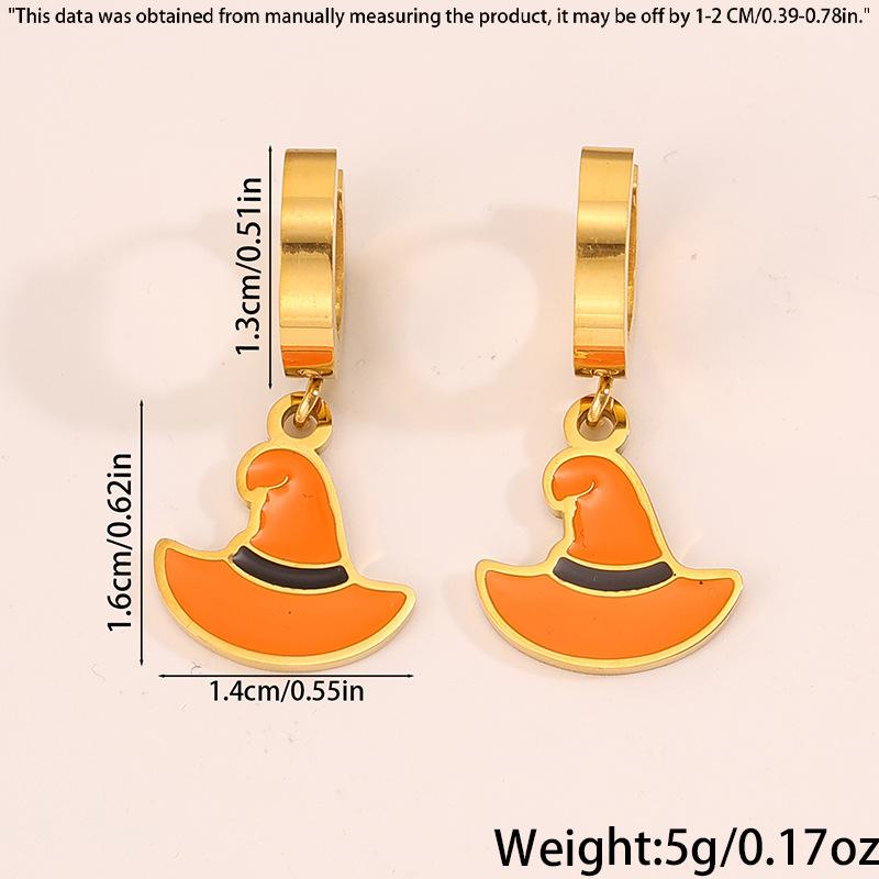 Titanium and Steel Earrings - Halloween Style Earrings - Pumpkin Head Witch-style Vintage Earrings
