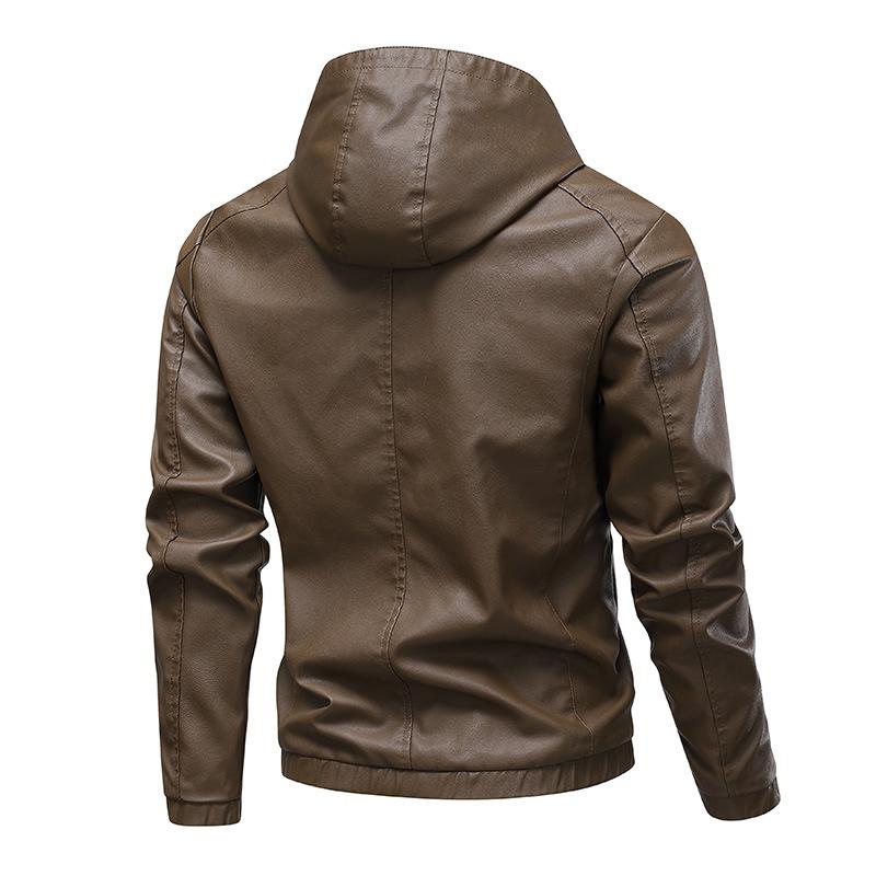 Retro Street PU Leather Jacket Spring and Autumn Men's Hooded Leather Jacket Young Handsome Jacket