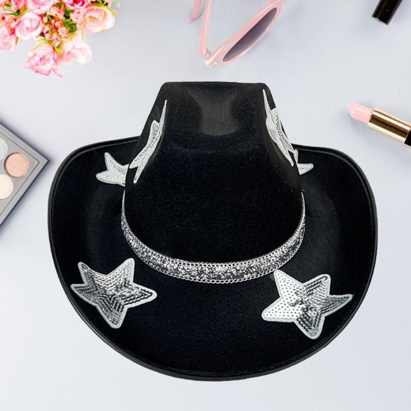 Masquerades Party Hat for Women Bridal Shower Hat Sequined Fivepointed Star Hat Wedding Accessories Theme Party Headwear