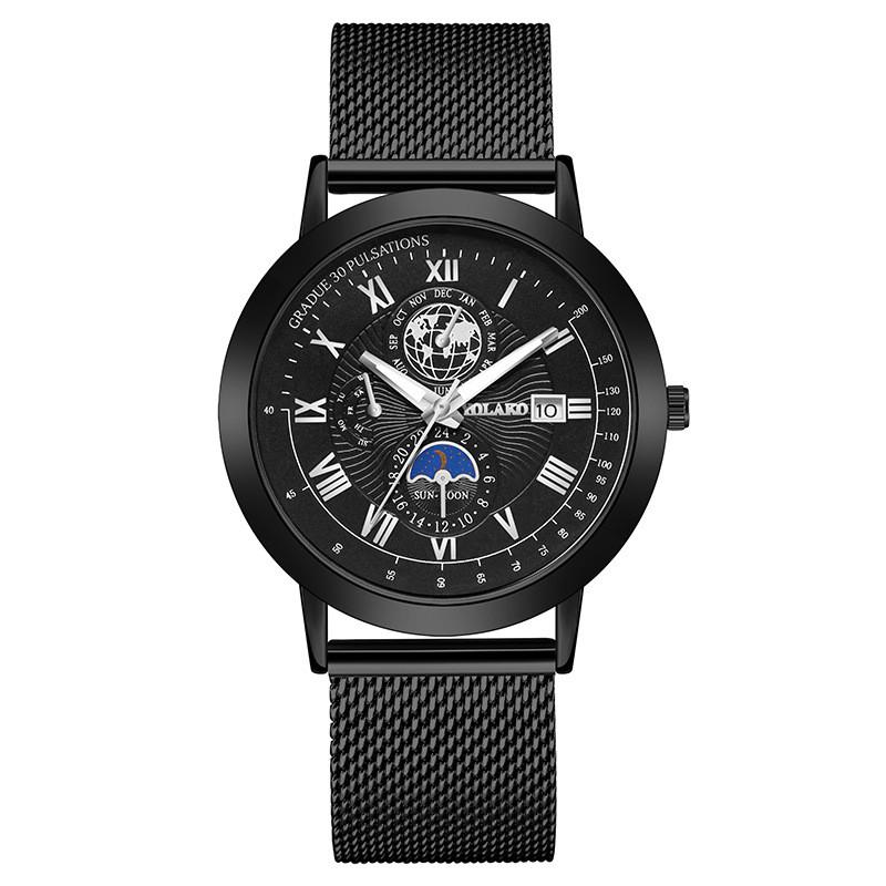 

Moon Three Eye Calendar Mens Watch With Quartz Movement For Business Wear Black