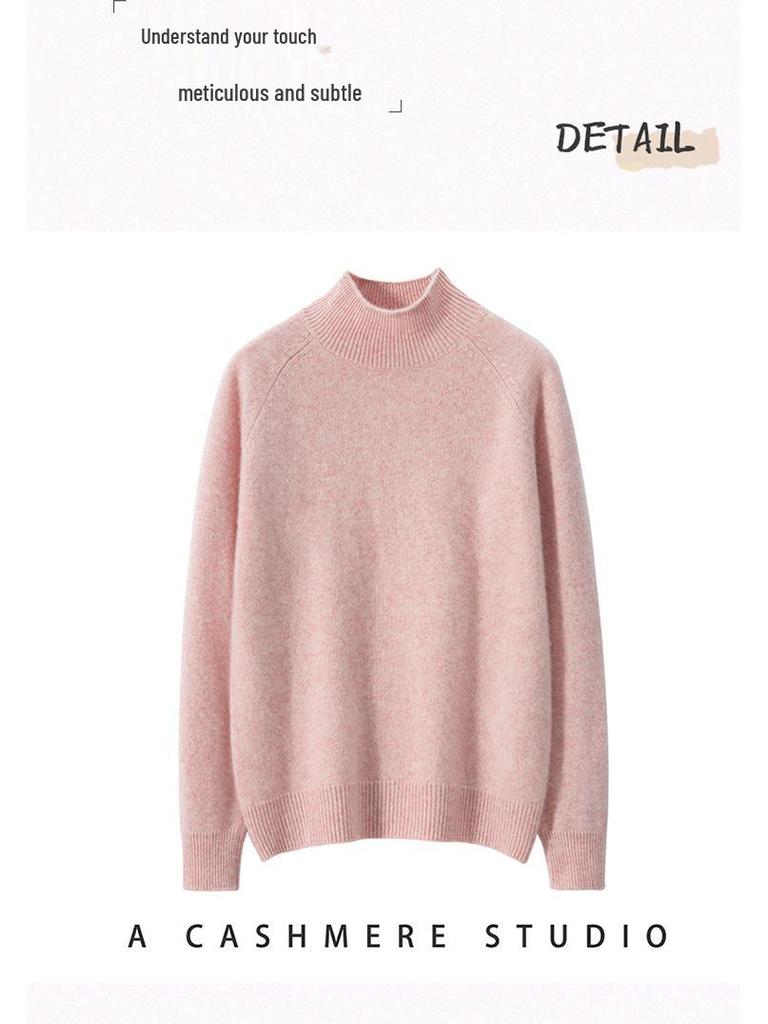 Women's Soft Cashmere Sweater - Thick, Half High Neck, Loose Fit, Solid Color, Casual Style for Autumn and Winter
