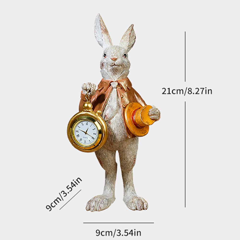Gentlemen Rabbits Clock White Rabbits Standing Clock Figure Unique Decorative Clock for Office Shelf Desk Ornament