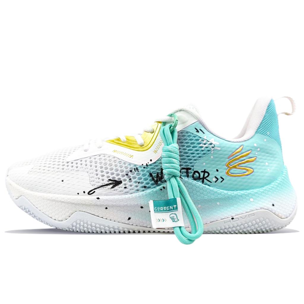 Under Armour Curry Splash 3 Slip Resistant Abrasion Resistant Low top Basketball Shoes Men's White Blue 3026275-101(Team40-)