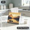1pc Tissue Box, Flat Art Lake Mountain Fishing Serene Pattern, 2D Flat Printing, Crafted with Strong Polyester, Take Anywhere, Tissue Organizer, for K