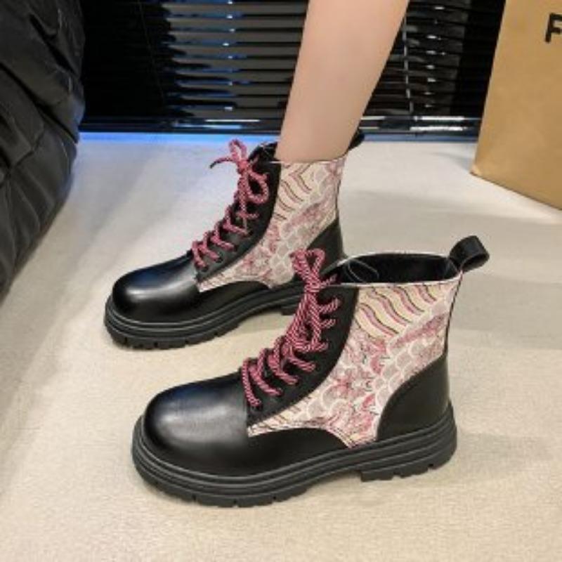 Autumn and winter new Martin boots women's lace-up comfortable platform short boots 3D printing multi-pattern women's boots