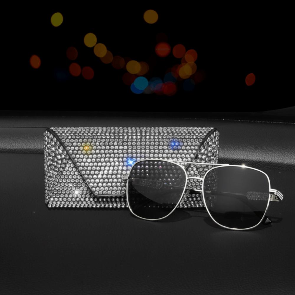 Portable Shiny Diamond Car Glasses Case Crystal Bling Rhinestone Sunglasses Box Sunglasses Storage Box Men