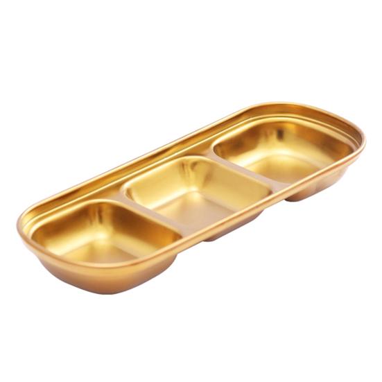 Stainless Steel Dipping Tray with 3 Compartments Easy to Clean Stackable Sauce Bowl Organizer Rack Tableware