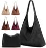 Suede Tote Bag Woman Vintage Large Capacity with Zippered Cosmetic Organizer, Slochy Hobo Tote Bag, Underarm Bag