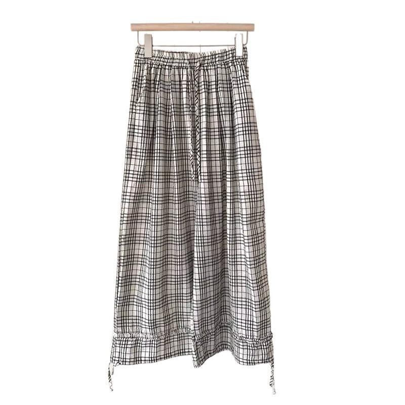 Fungus edge plaid wide-leg pants women's summer thin new retro high-waisted loose casual straight Yamamoto pants