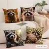 Raccoon Cushion Cover Silky Short Plush Sofa Pillow Cover Hidden Zipper Soft Dustproof Case For Home Decor