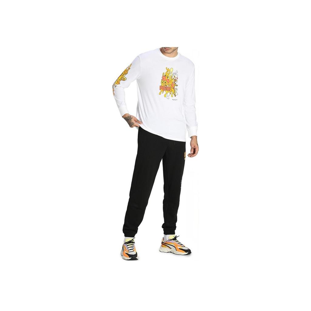 Puma Einfarbiges Druckmuster Rundhals Langarm T-Shirt Herren Oberteile Weiß 532233-02