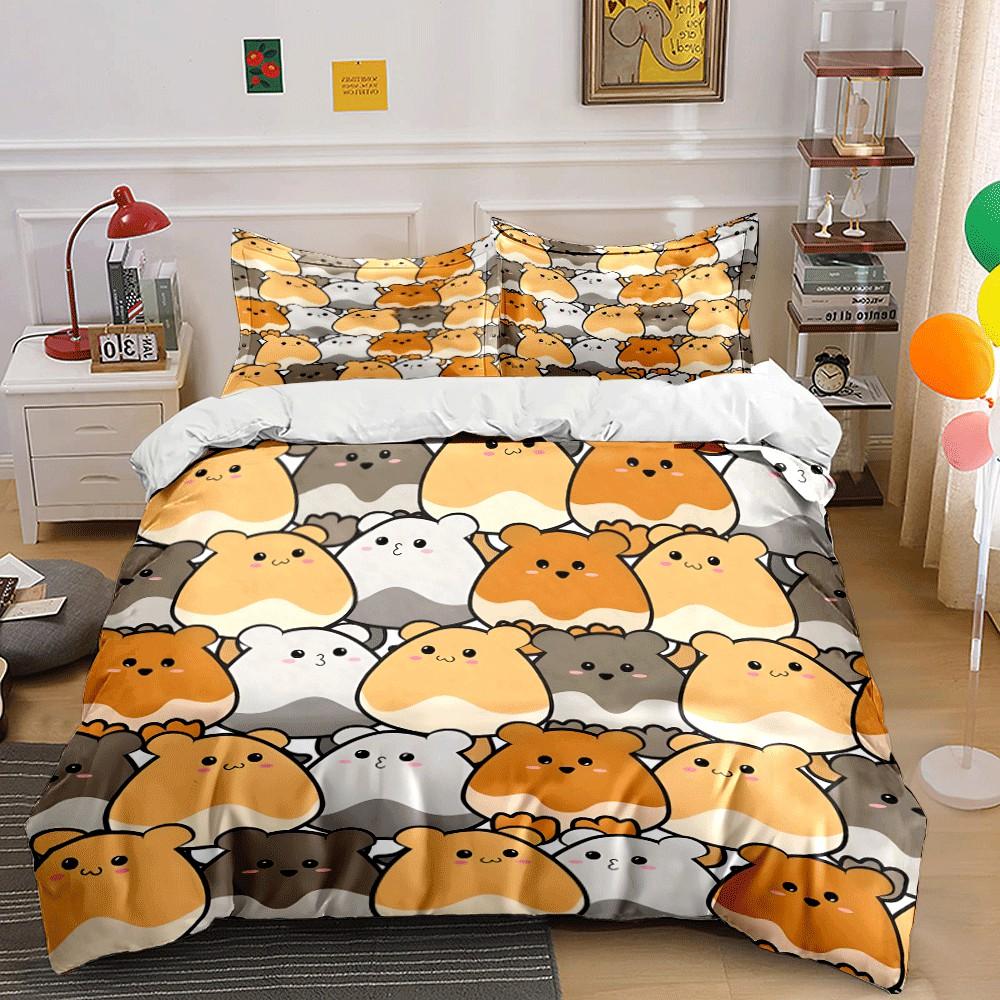 Cute Hamster-Themed Three Piece Set Exquisite Three-Piece Bedding Set Gift For Kids And Adults