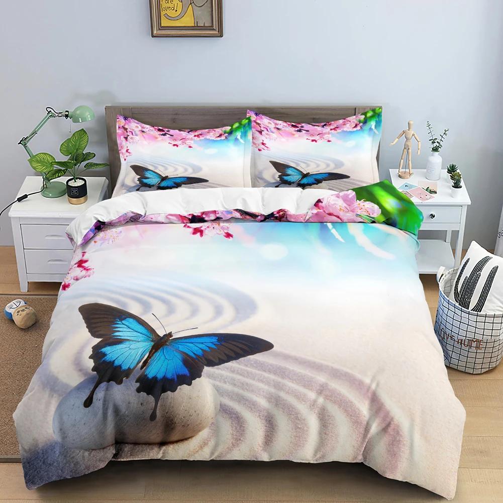 Galaxy Lotus King Size Full Twin Bettbezug Blau Blume Mond Bettwäsche-Set Für Teenager Erwachsene Böhmisch Floral 2/3-teilig Bettdeckenbezug