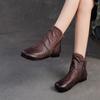 Johnature Genuine Leather Pleated Flat Short Boots Comfortable Soft Sole Retro Women's Shoes