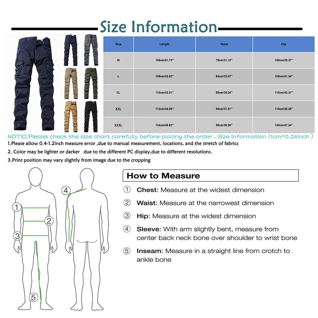 Herre Casual Relaxed Fit Cargo-bukser, utendørs turbukser bomullstwillbukser