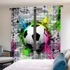 Set Of 2 Vibrant Soccer Ball Curtains Minimalist Design Graffiti Splashes Panels Living Room Bedroom Modern Blackout Made Polyester Sitting Window