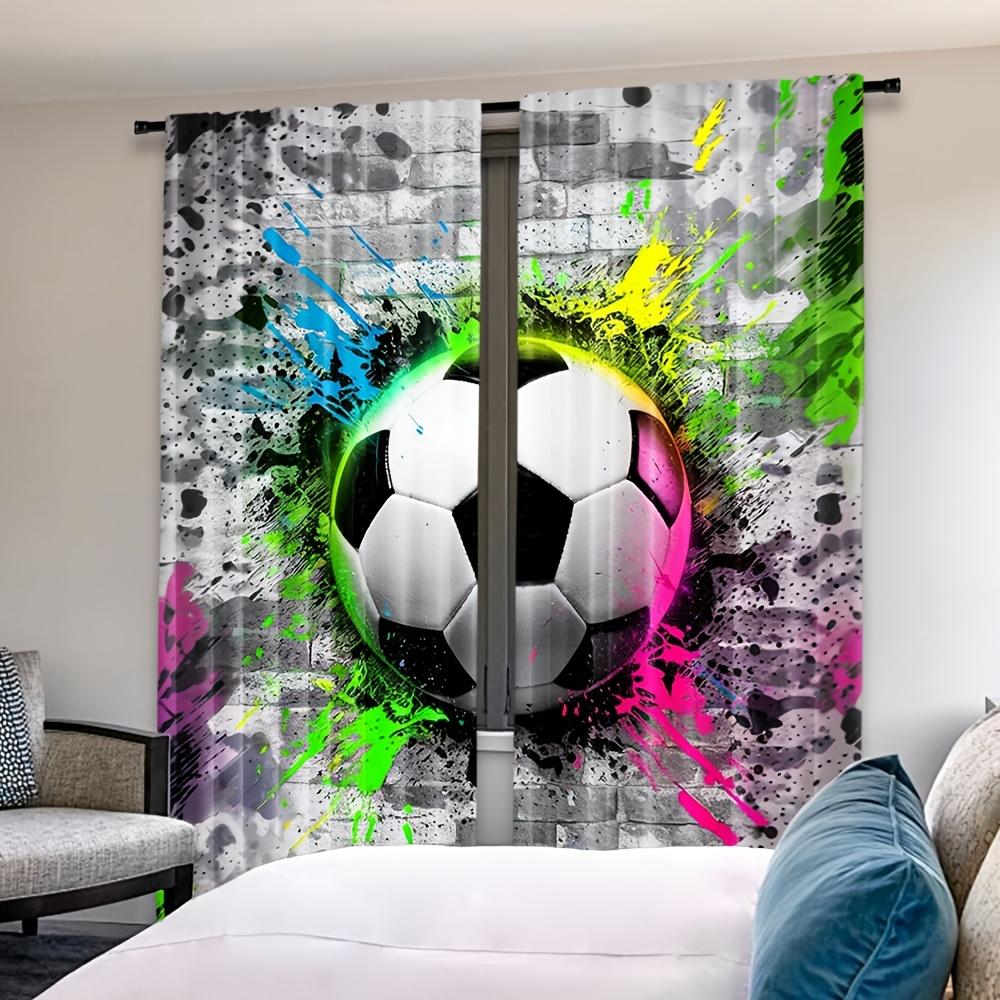 Set Of 2 Vibrant Soccer Ball Curtains Minimalist Design Graffiti Splashes Panels Living Room Bedroom Modern Blackout Made Polyester Sitting Window