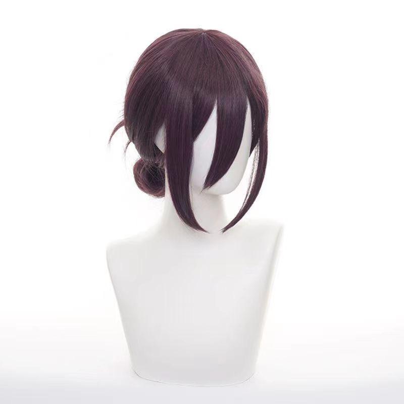 Anime Cosplay Wig, Reze Purple Low Bun Short Hair High-Temperature Fiber Synthetic Hairpiece
