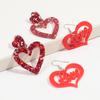 Valentine's Day Sequins Hollow Love Heart Acrylic Earrings for Women Romantic Peach Statement Drop Earring Sweet Jewelry Gifts