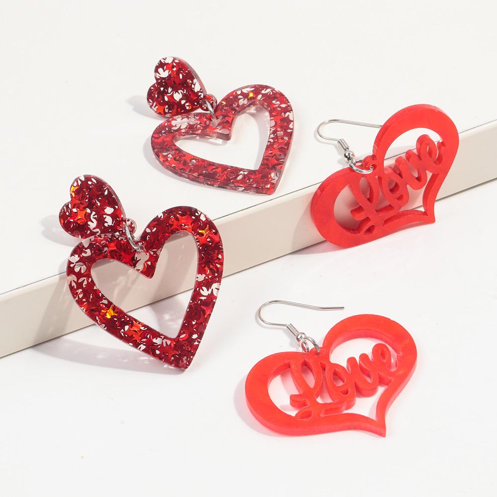Valentine's Day Sequins Hollow Love Heart Acrylic Earrings for Women Romantic Peach Statement Drop Earring Sweet Jewelry Gifts