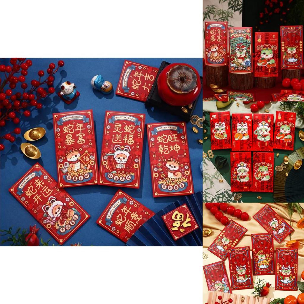 Vibrant 2025 Chinese Zodiac Snake Cartoon Lucky Money Red Packets For New Year