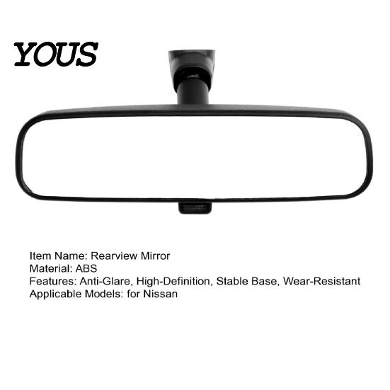 Interior Rearview Mirror Rear View Assembly for Nissan Altima Tiida Sylphy Qashqai Murano, Auto Replacement Manual Anti-Glare Mirror, Clear