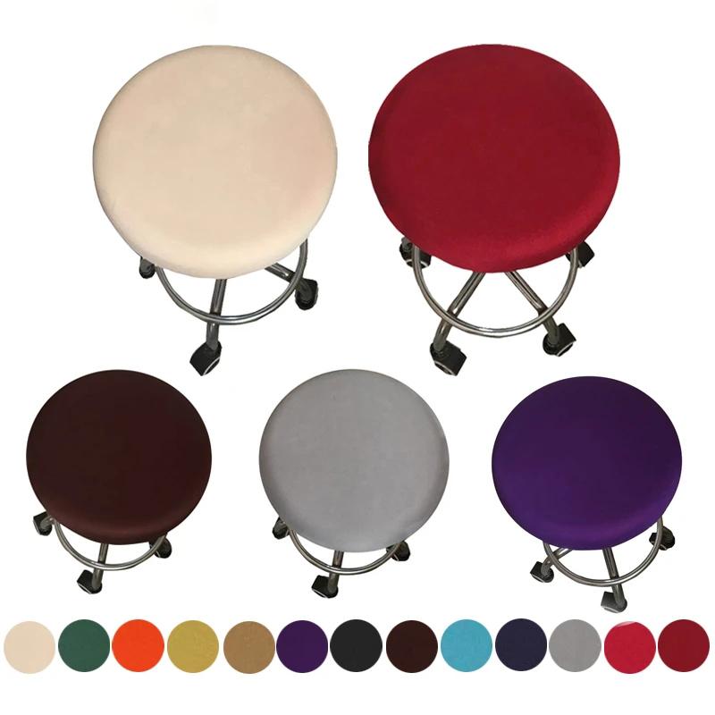 Round Bar Stool Cover Spandex Elastic Seat Slipcover Solid Stretch Chair Protector For Home Kitchen Nursery